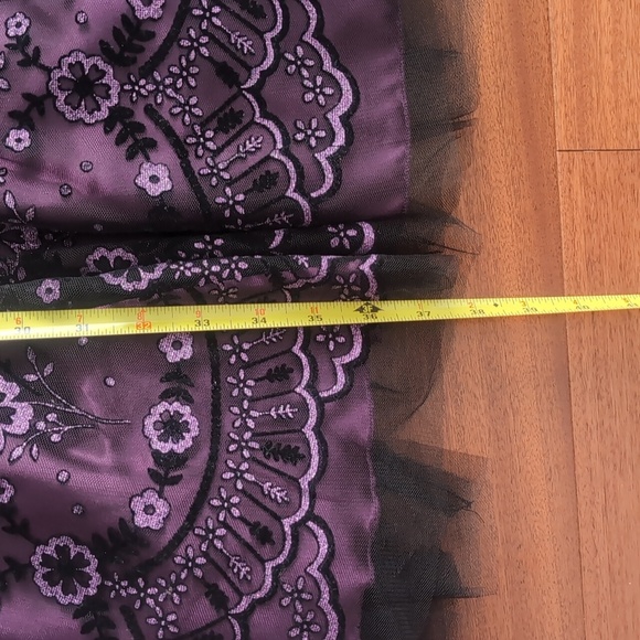 Jolie - Floral Midi Prom Dress With Ribbon - Purple&Black - Picture 3 of 6